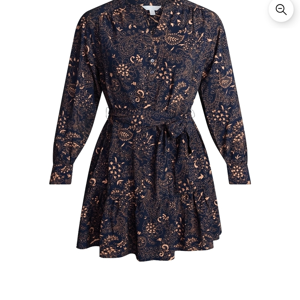 Time and Tru Tiered Mini Dress Belted Long Sleeve Paisley Navy NWT, Boho, Casual